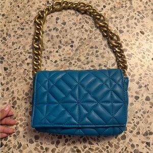 Zara Teal Quilted Shoulder Bag with Gold Chain